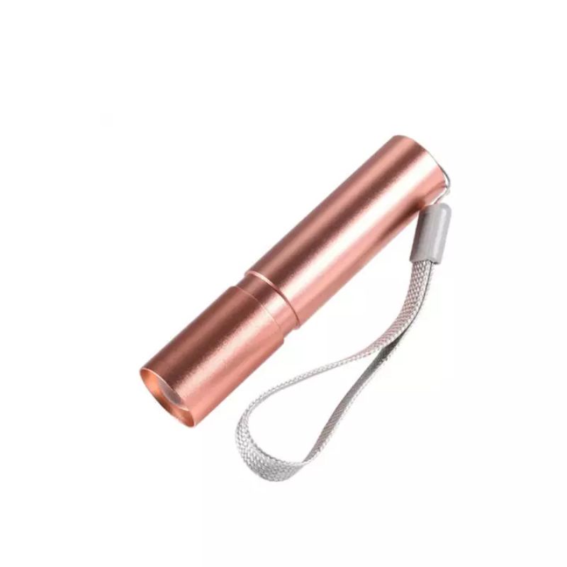 đèn pin mini màu hồng xinh xắn có 4 chế độ thiết kế hợp kim, sạc lại qua cổng USB