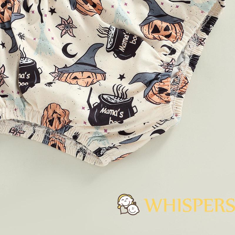 Set Đồ Halloween 2 Món Gồm Áo Sát Nách + Quần Ngắn Ống Loe In Họa Tiết Bí Ngô Cho Bé Gái 0-5 Tuổi