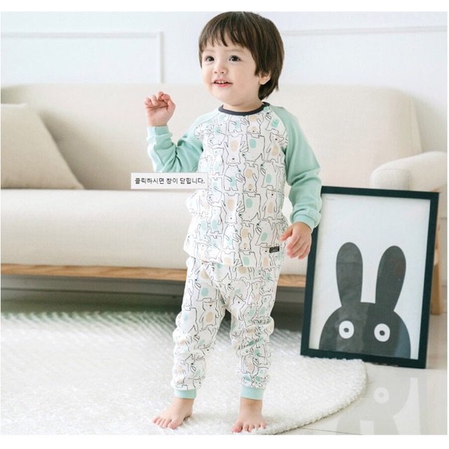 Bộ đồ dài tay gấu xanh Cordi-i Hàn Quốc