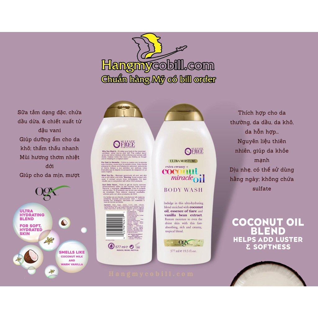 Sữa tắm OGX tẩy tế bào chết - dưỡng da - 577ml