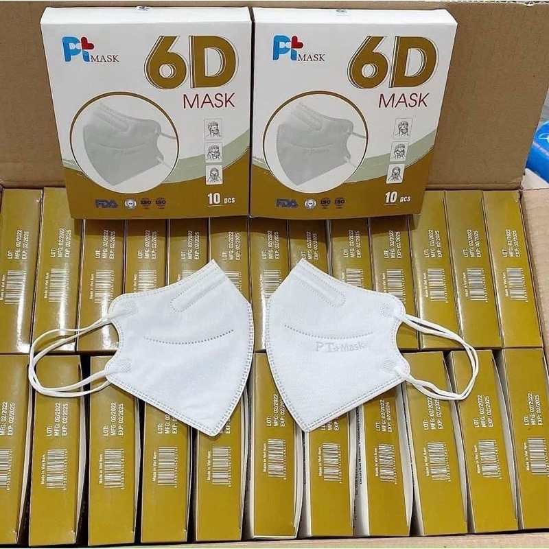 Hộp 10 cái khẩu trang 6d PT mask, 5 lớp dầy mịn , lọc bụi khuẩn/ khẩu trang Phương Tuyến