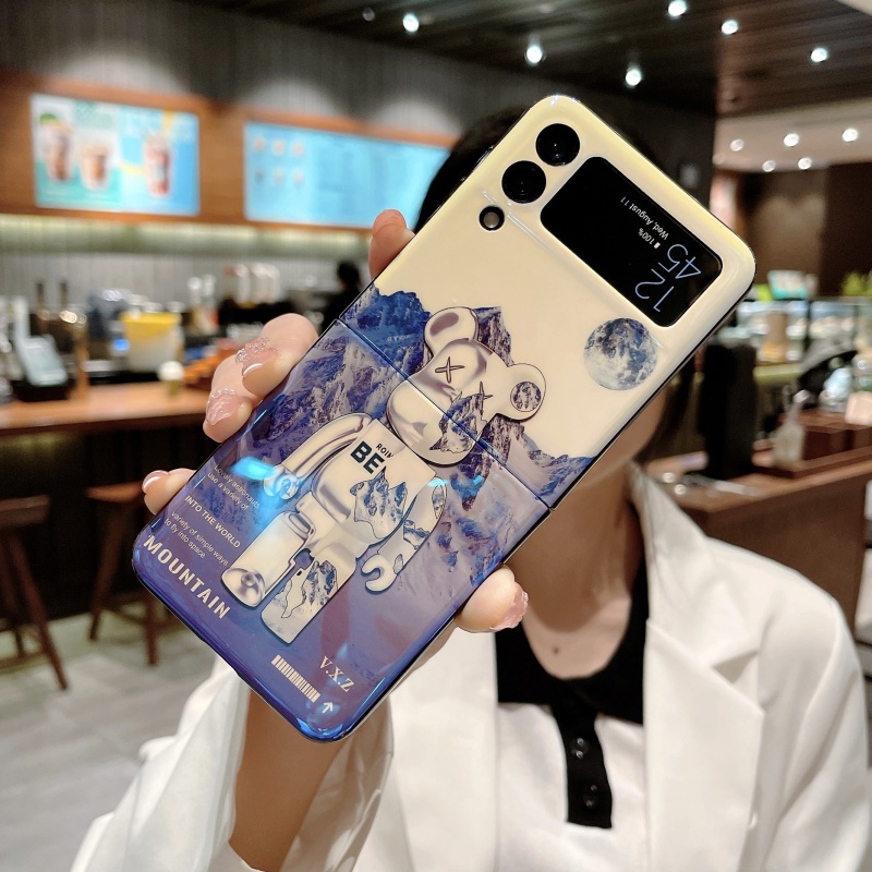 Ốp Điện Thoại Nắp Gập Chống Sốc Họa Tiết Tranh Sơn Dầu Blu-ray Hình Gấu / Hoa Dành Cho Samsung Galaxy Z Flip 3 4
