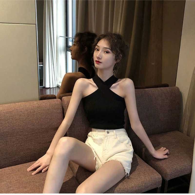 [RẺ VÔ ĐỊCH] Áo Đan Chéo Vai 2 Màu Đen Trắng, Yếm Đan Chéo Ngực