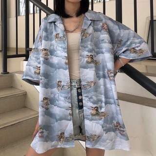 (clip+ảnh thật)⚡️Áo sơ mi loang mây xám thiên thần⚡️