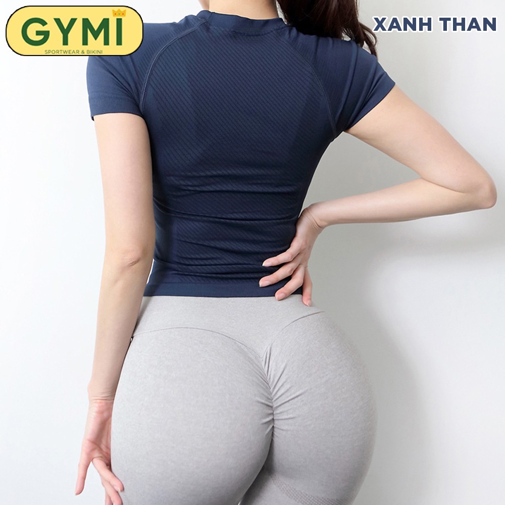 Áo tập gym yoga nữ body GYMI AC16 dáng áo thun ngắn tay chất dệt thấm mồ co giãn tốt thích hợp thể thao chạy bộ