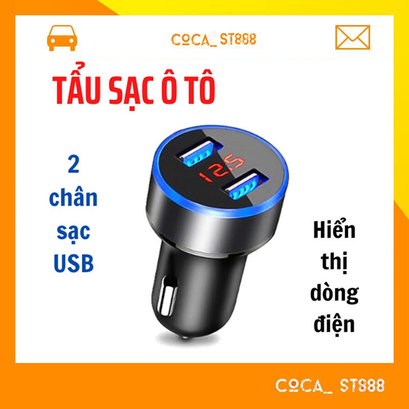 Tẩu Sạc Ô Tô, Tẩu Sạc 12-24 Với 2 Cổng USB Tích Hợp Màn Hình Hiển Thị LCD COCA.T