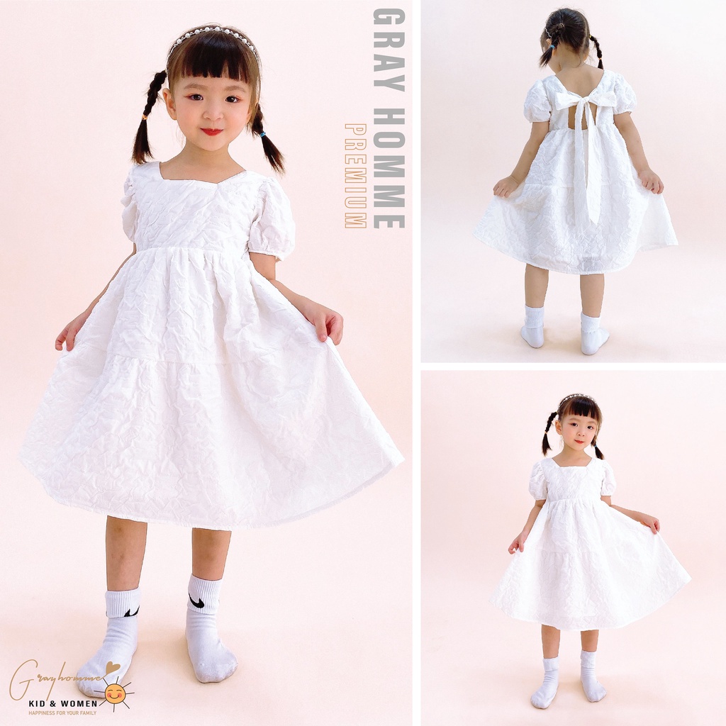 Váy Công Chúa Bé Gái GRAYHOMME Một Nơ Sau Lưng, chất Thô cotton thoáng mát thấm hút tốt (VK003)