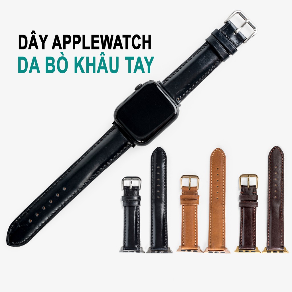 Dây đeo apple watch da bò-khâu tay thủ công D106- dây apple watch series 3 series 4 series 5-Bụi leather