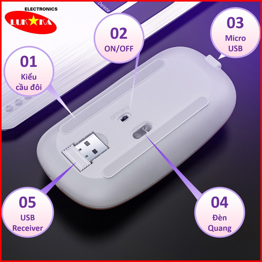 Chuột không dây 2.4G Wireless R8 Pin sạc LED viền đa sắc màu, Dòng sản phẩm cao cấp được BH 6 THÁNG