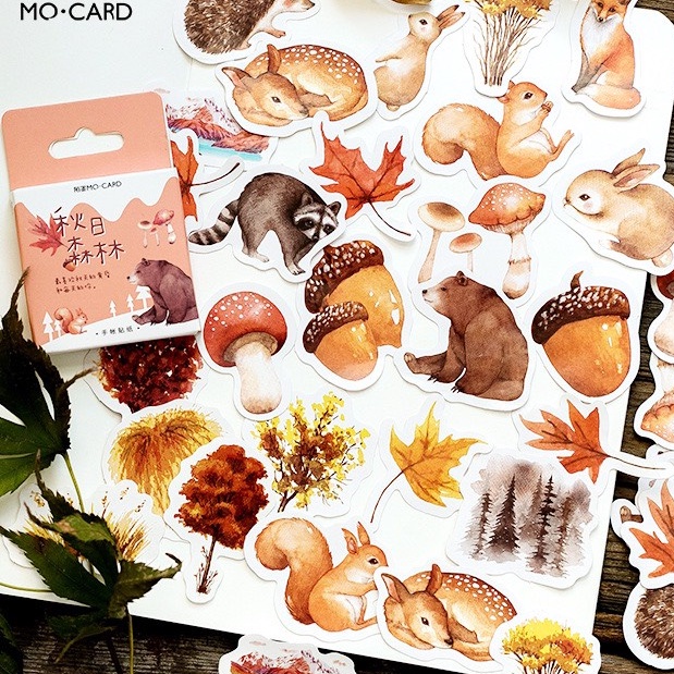 Bộ Sticker / Hình dán Họa Tiết Động vật Mùa Thu (45 Hình)