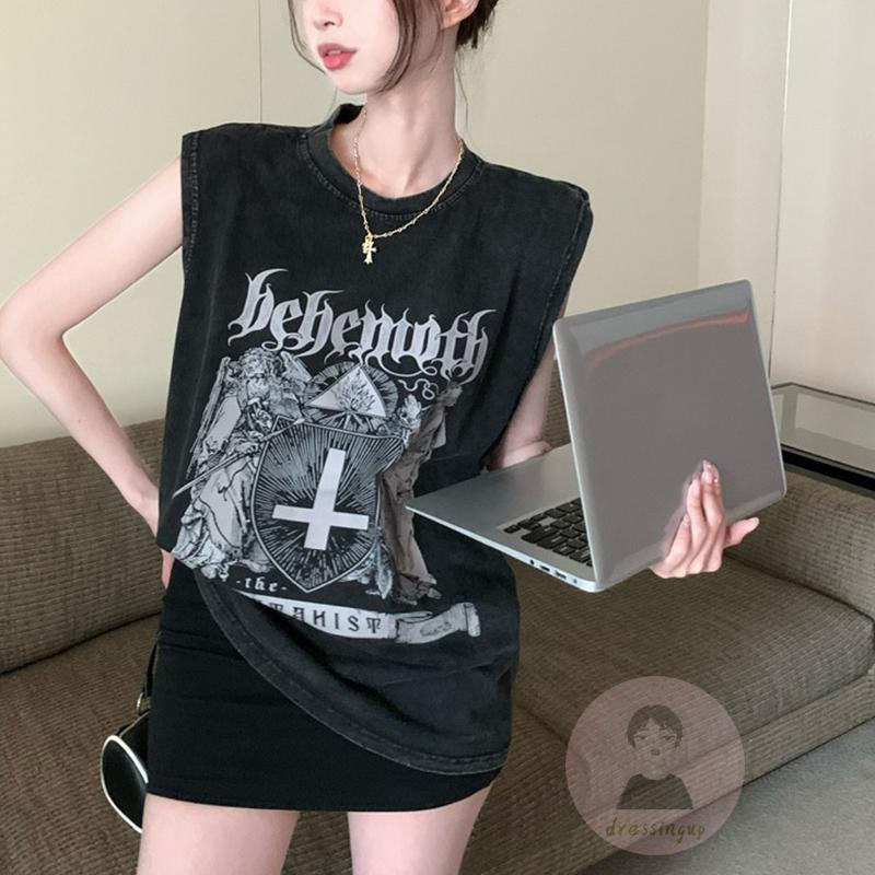 Áo Tank Top Không Tay Cổ Tròn In Chữ Thời Trang Mùa Hè Dành Cho Nữ