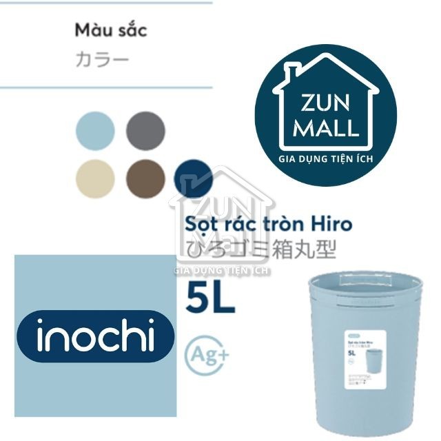 Thùng Rác Nhựa Tròn Cao Cấp 5 Lít Inochi Nhật Bản -  Màu Sắc Rất Đẹp Với 4 Gam Màu Trung Tính