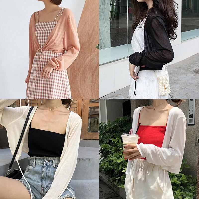 Áo khoác cardigan dệt kim mỏng tay dài chống nắng thời trang cho nữ