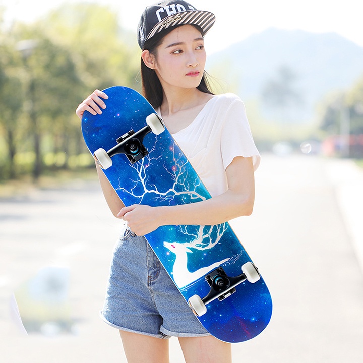 Ván Trượt 80CM Skateboard GUROSS Gỗ Phong 7 Lớp Mặt Đen Nhám Tải Trọng 180kg Dành Cho Người Lớn Và Trẻ Em