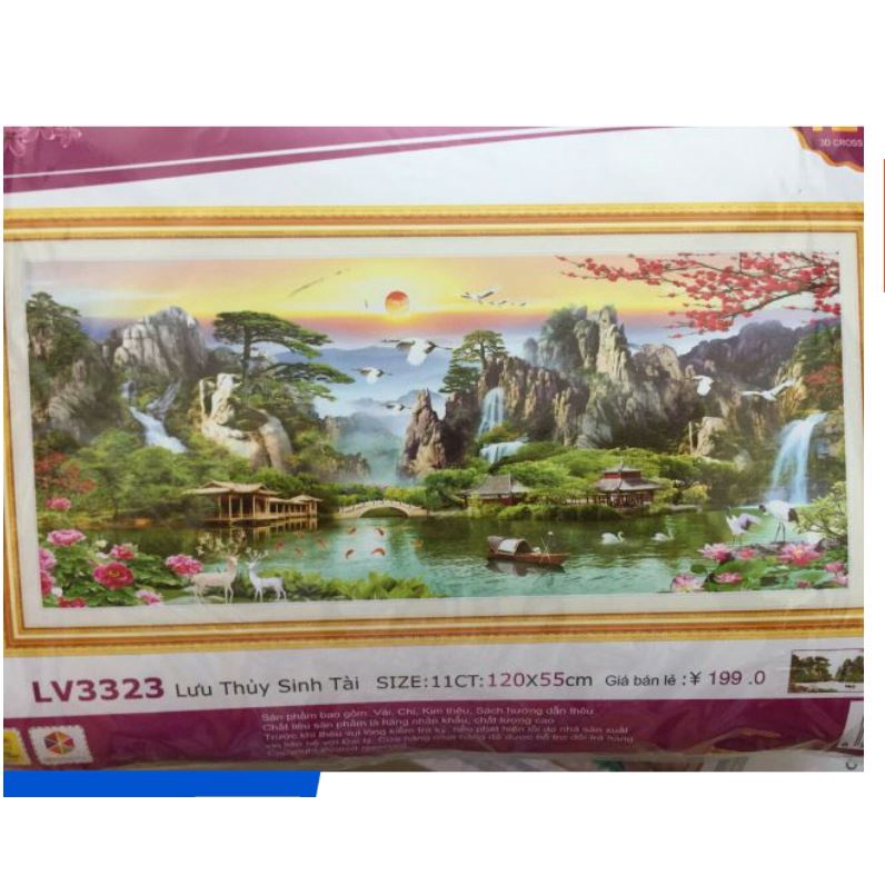 Tranh thêu chữ thập phong cảnh Sơn Thuỷ Hữu Tình 3D LV3323 (120 x 55 cm); LV3324 (160 x 75 cm); LV3325 (200 x 90 cm)