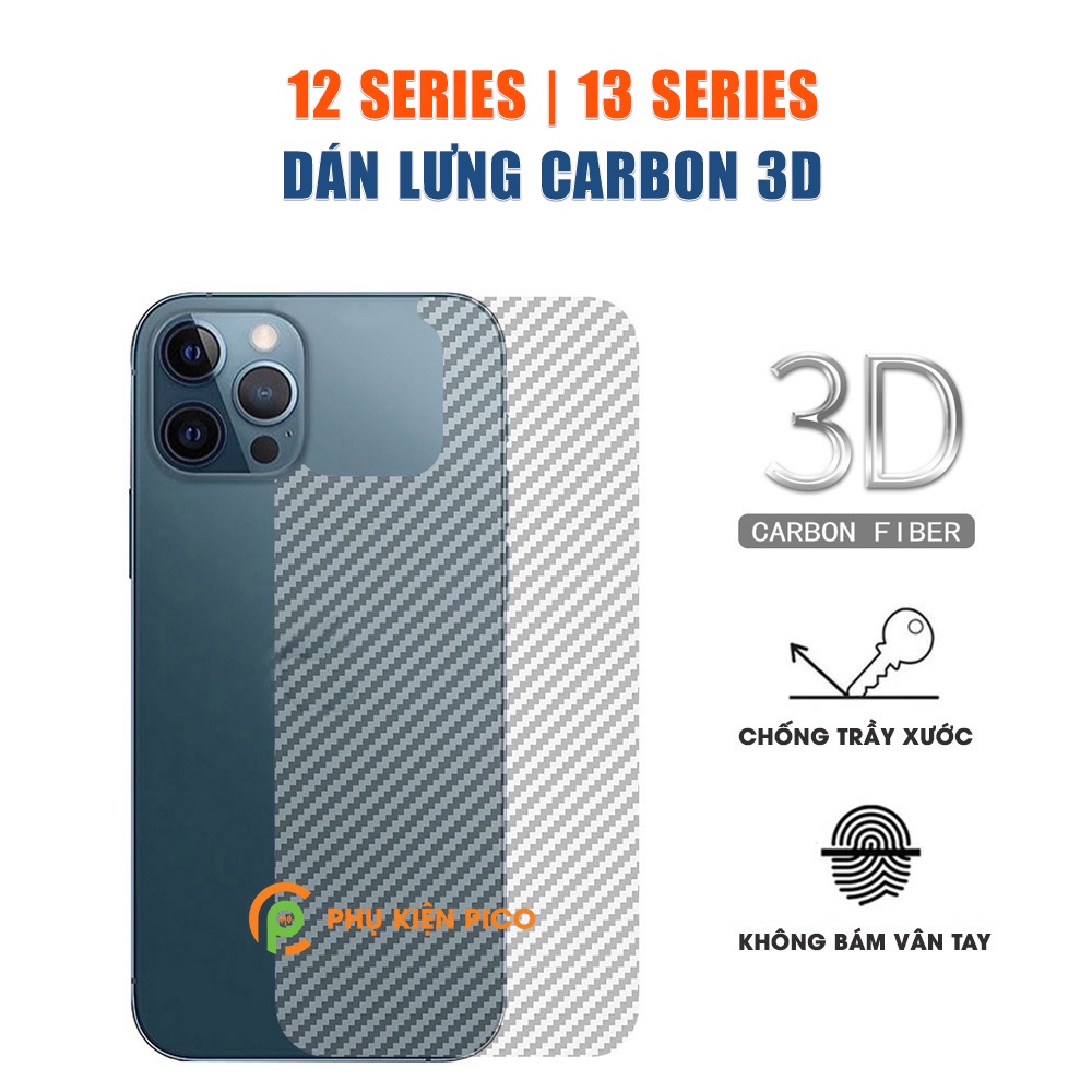 Dán lưng Iphone 13 Pro Max trong suốt nổi vân Carbon 3D tản nhiệt tốt chống bám vân tay cho Iphone 13 Pro Max