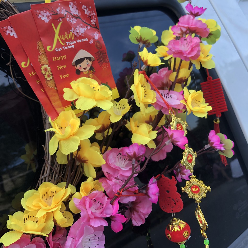Vòng hoa mai hoa đào trang trí tết H04