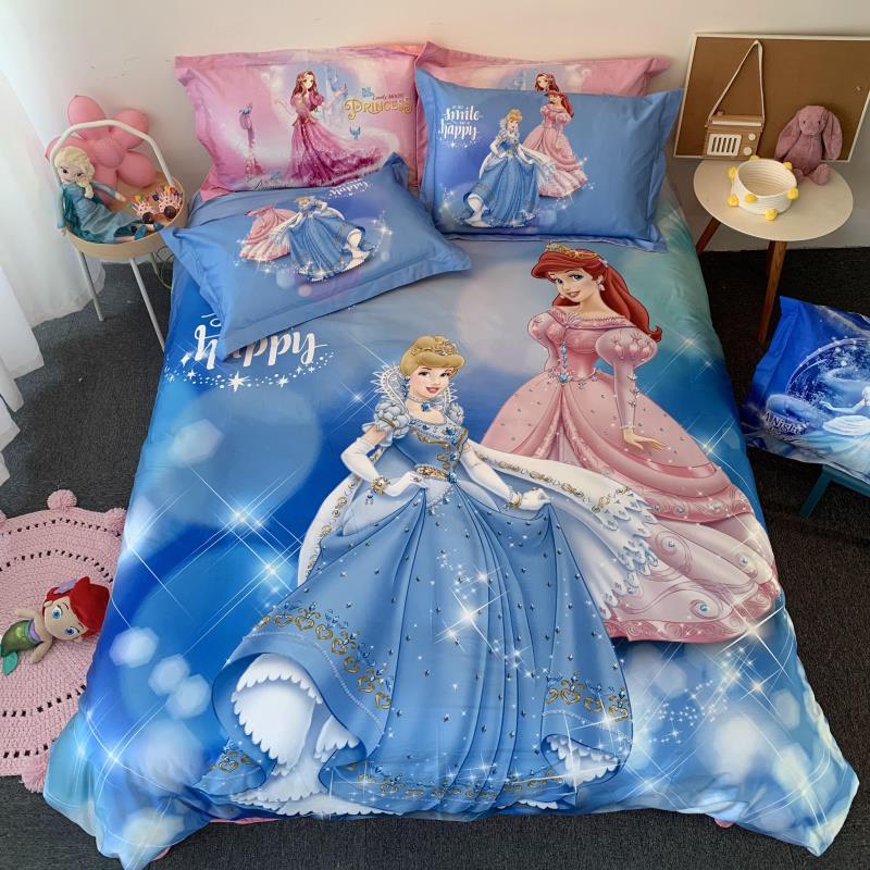 Bộ chăn ga gối cotton lụa cao cấp hình hoạt hình disney công chúa  Elsa Frozen cho bé