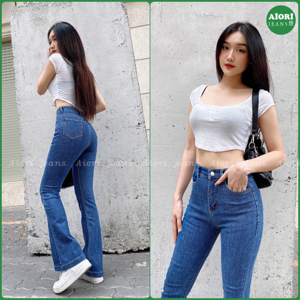 [Mã SKAMFSW175 giảm 10K đơn 50K] Quần Jean Nữ Aiori Ống Loe Lưng Cao 4 Màu Bò Bass Trơn Dáng Dài Vải Co Giãn Tốt Mềm