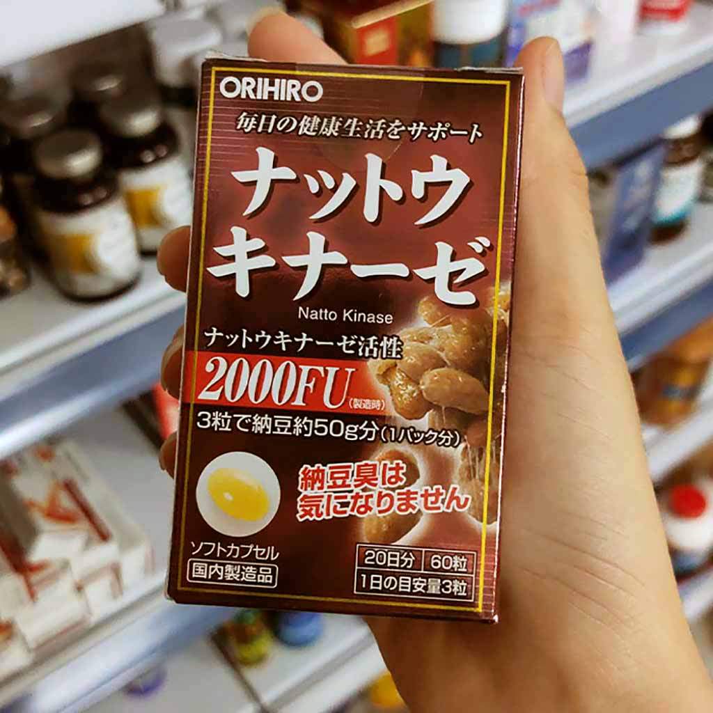 Viên uống chống đột quỵ, tai biến Natto Kinase 2000FU Orihiro Nhật Bản hộp 60 viên