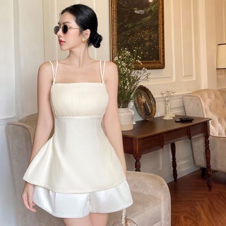 [COLIN CLOTHING] Áo 2 dây nữ dáng ôm vải linen ép keo xếp ly ngực