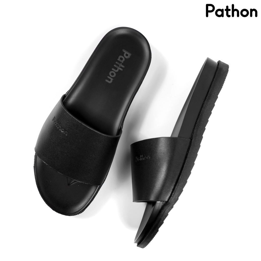 Dép nam quai ngang slipper Pathon quai Microfiber và đế 2 lớp màu đen quai đen SD18