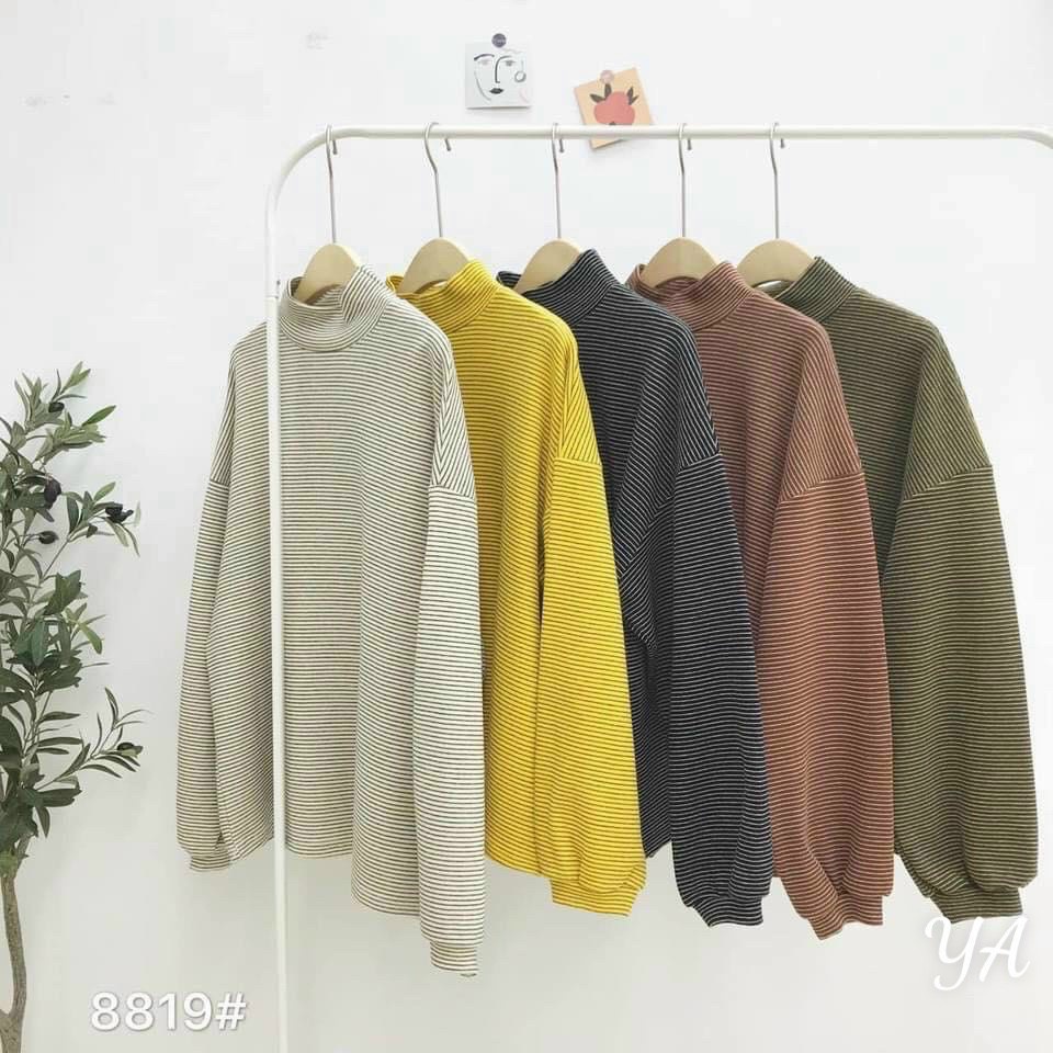 Áo len nữ cổ cao tay dài form rộng dáng dài kẻ ngang Hàn Quốc HNDAL03 | BigBuy360 - bigbuy360.vn