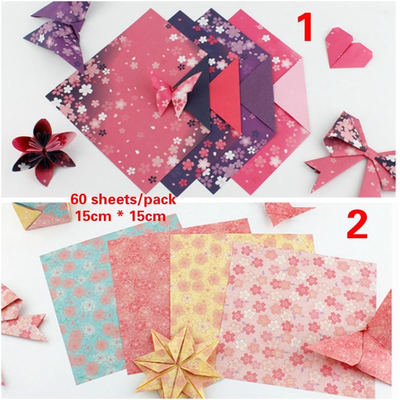 Bộ 60 Tờ Giấy Xếp Hình Origami Hai Mặt Họa Tiết Hoa Cho Bé