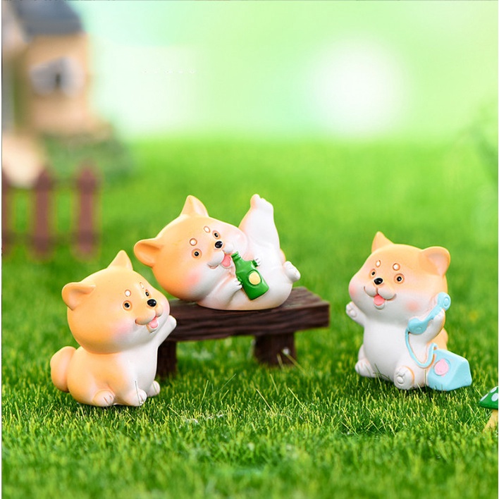 Mô hình decor bàn tượng chó Shiba, trang trí terrarium, chậu cây