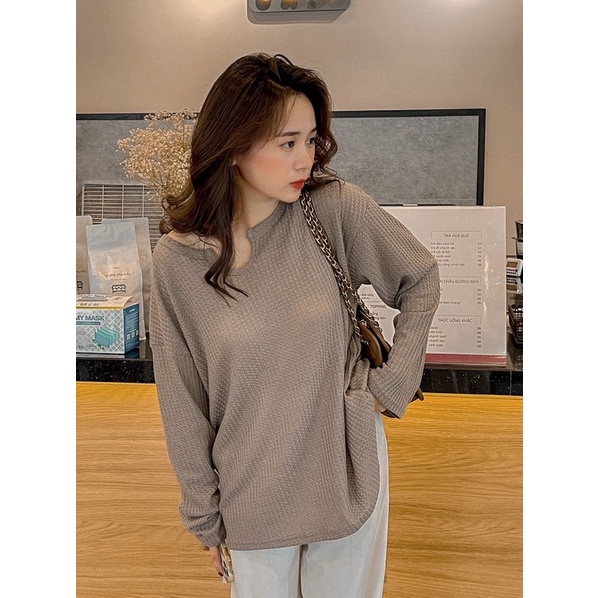 [Hàng sẵn] Áo thun trơn len mỏng cổ chữ c- Áo thun nữ dài tay QUẢNG CHÂU