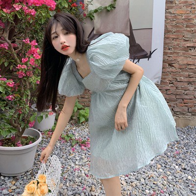 Đầm chiffon ZHELIHANGFEI tay ngắn màu đơn sắc phong cách mới thời trang cho nữ
