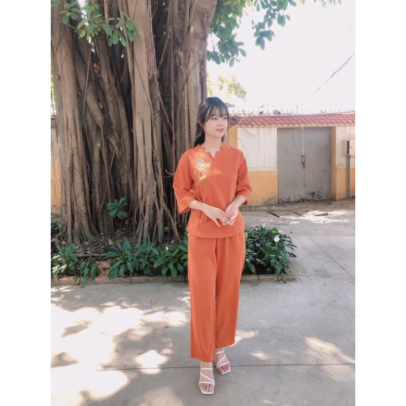 đồ lam đi chùa mẫu ngôi sao chất tơ mát min