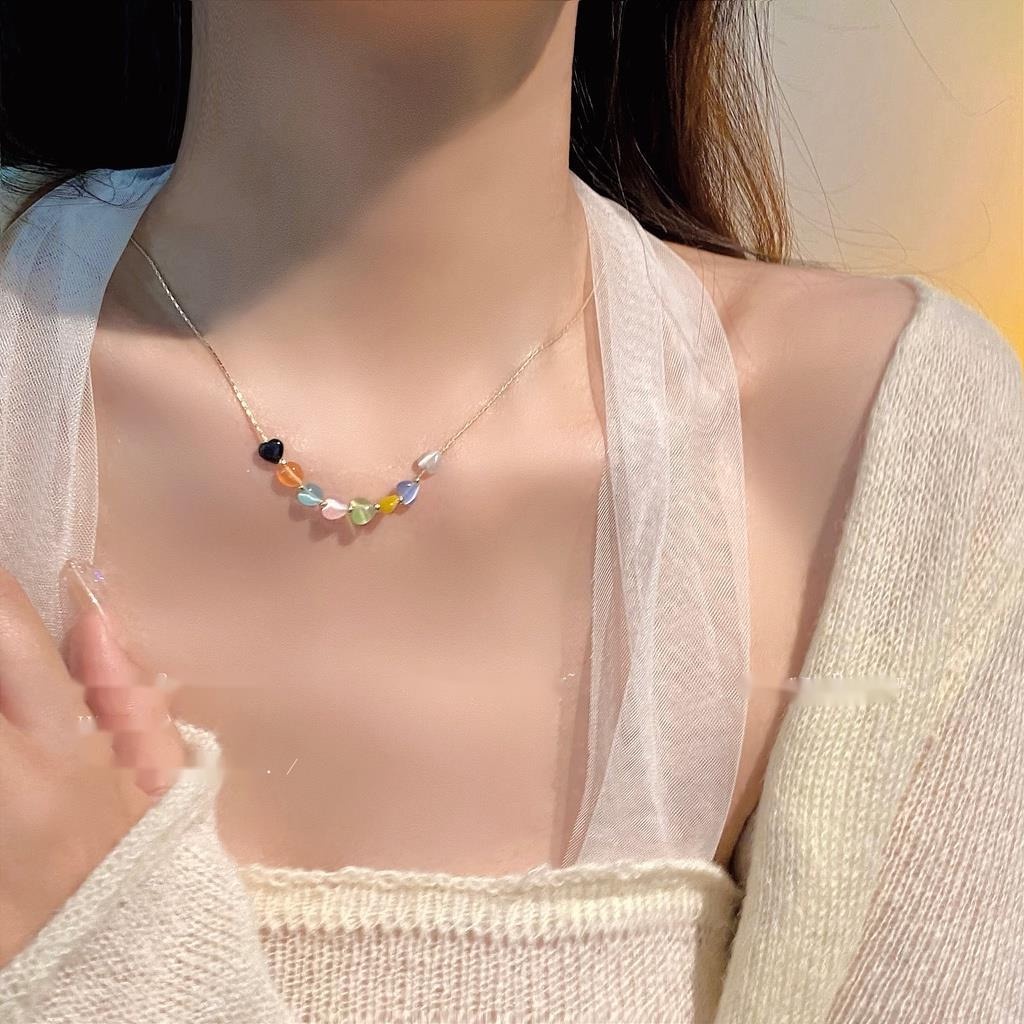 Vòng cổ Hình Trái Tim Đính Hạt Nhiều Màu Sắc Thời Trang Mùa Hè Cho Nữ