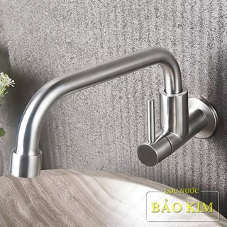 Vòi rửa chén bát lạnh Yamato inox 304, gắn tường, thân thấp (xoay 360 độ)