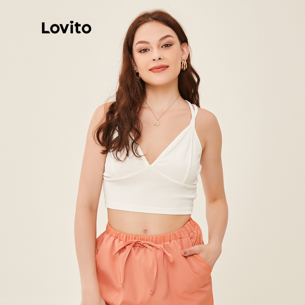 Lovito Áo Crop Top Màu Trắng Trơn Cơ Bản Lovito L20D393