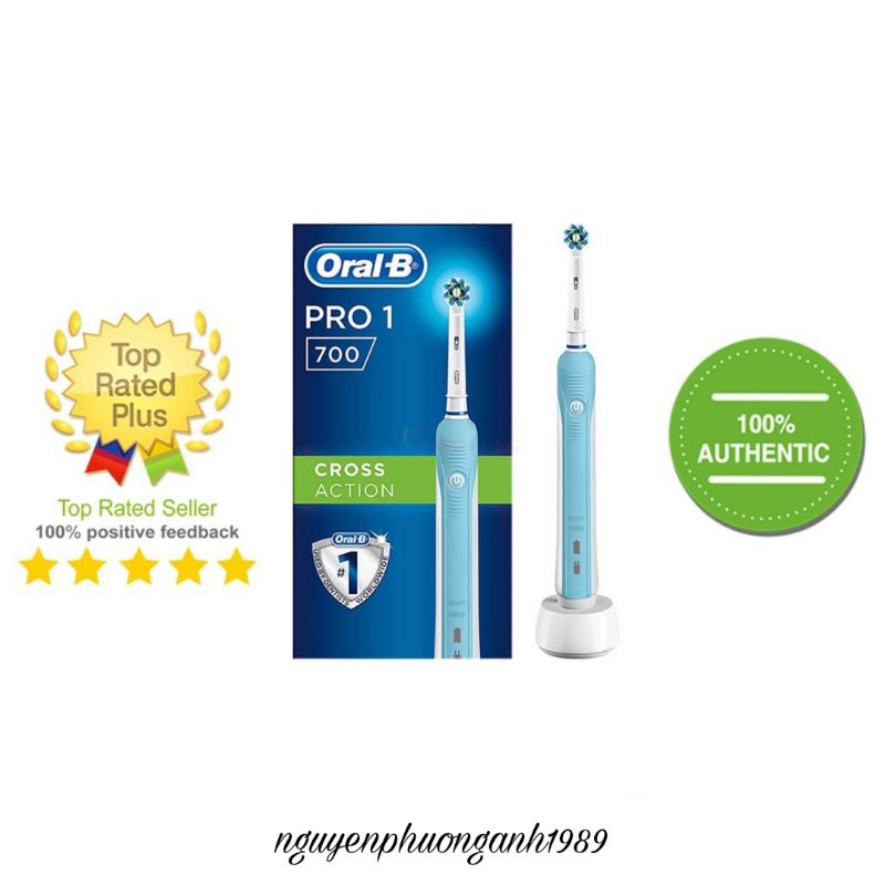 Bàn chải đánh răng điện Oral-B Pro1 700 CrossAction chăm sóc răng miệng người lớn hiệu quả vượt trội