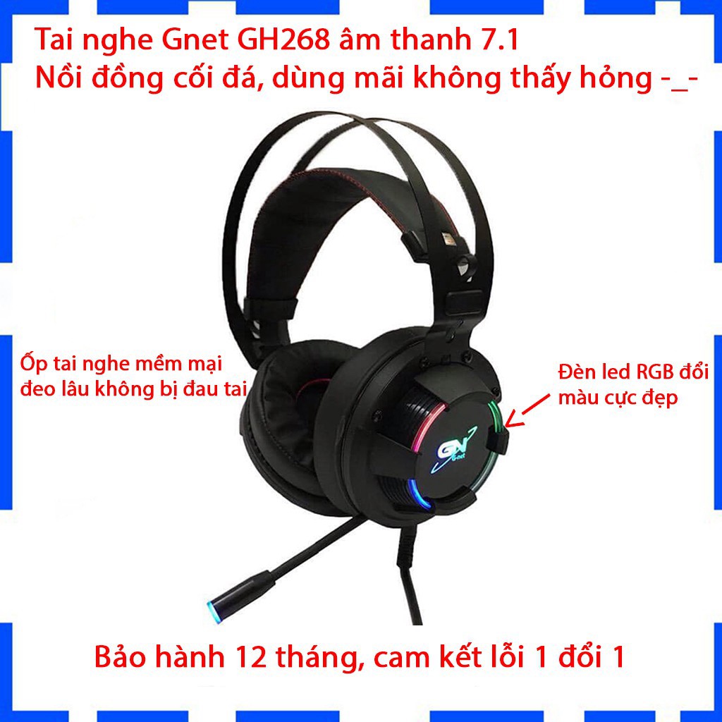 Tai Nghe Gaming GNet GH268 - Led RGB - Âm Thanh 7.1 Cổng USB - BH 12 Tháng chính hãng [ Hàng chính hãng ]