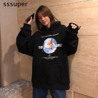 Áo hoodie dáng rộng hình hành tinh phong cách Ulzzang cho nữ