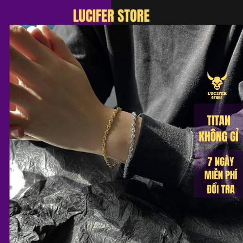 Vòng Tay Bạc Nam Unisex Cá Tính Titan Không Gỉ Đẹp Cuban Xoắn Ốc Smooth Men's Lucifer Store Lắc Tay Phong Cách - Smooth