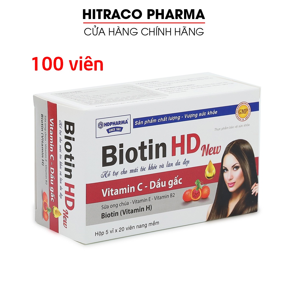 Viên uống Biotin HD cho mái tóc khỏe và làn da sáng - Hộp 100 viên [Biotin HD New]