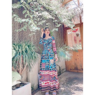 Đầm maxi họa tiết thổ cẩm. TK