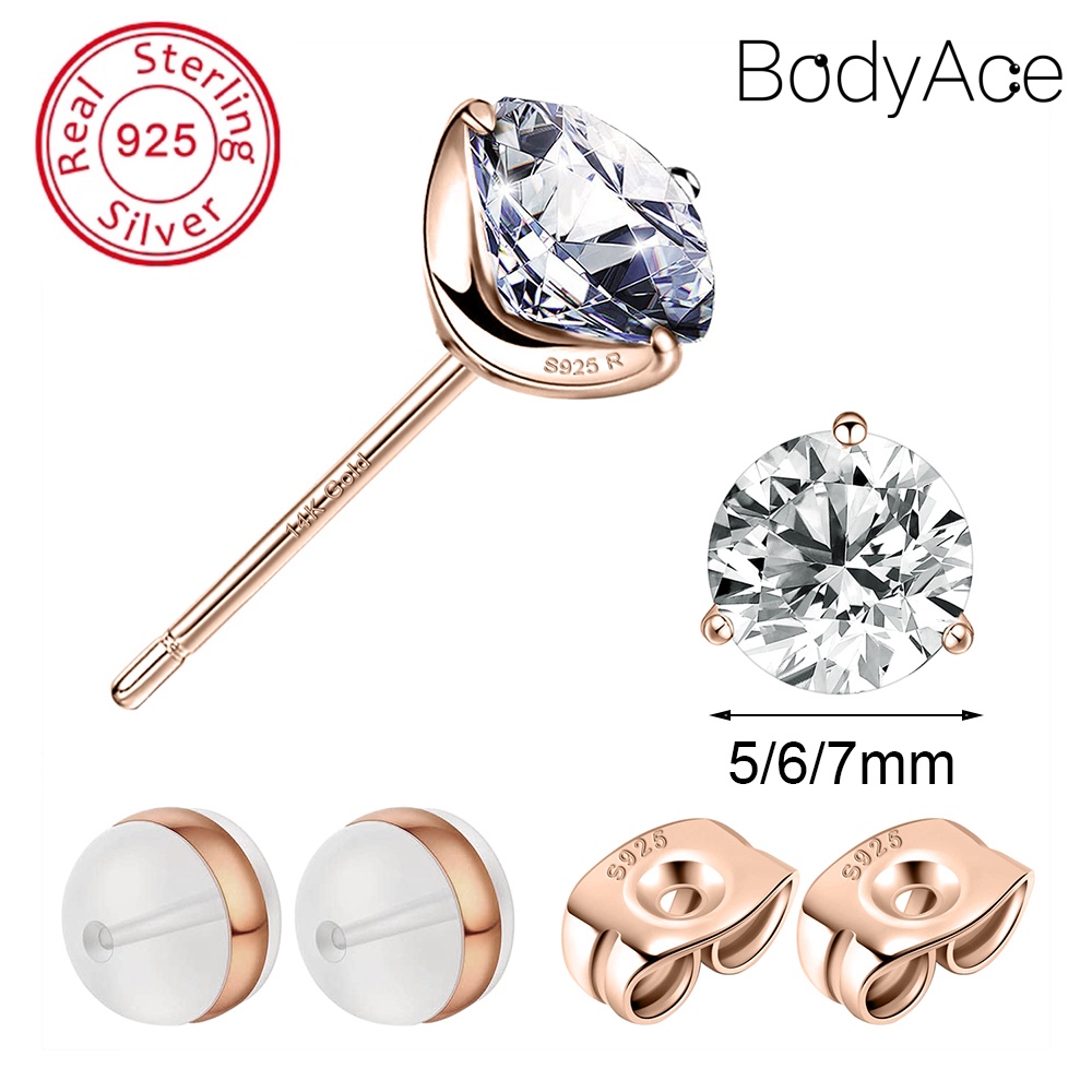 1 Cặp Bông Tai Bạc 925 Đính Đá Zircon Chống Dị Ứng