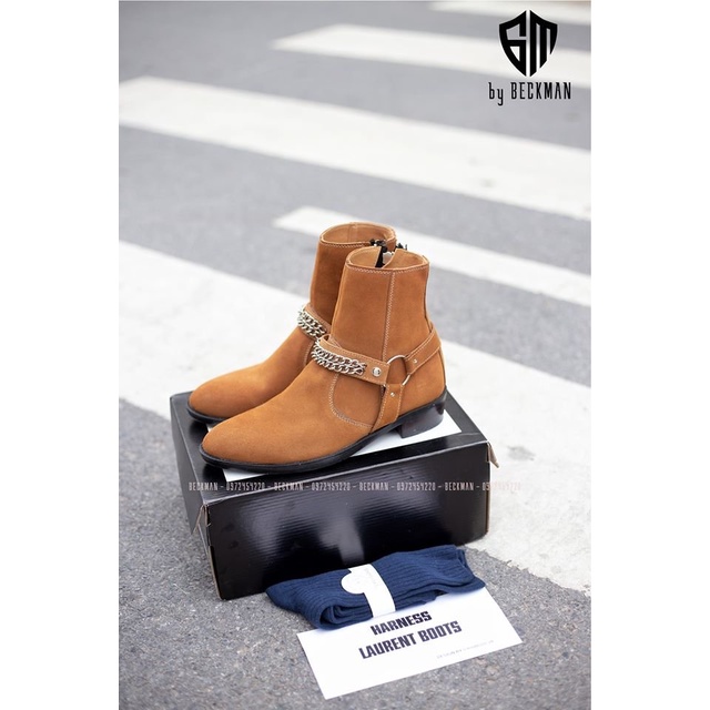 Giày Boots thời trang nam phong cách Harness Boots chất liệu da bò nguyên tấm