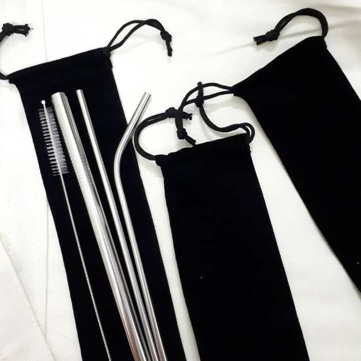 (Hàng loại 1, dày & nặng) Bộ ống hút Inox 304 5 món (3 ống hút, 1 cọ rửa, 1 túi đựng) | BigBuy360 - bigbuy360.vn