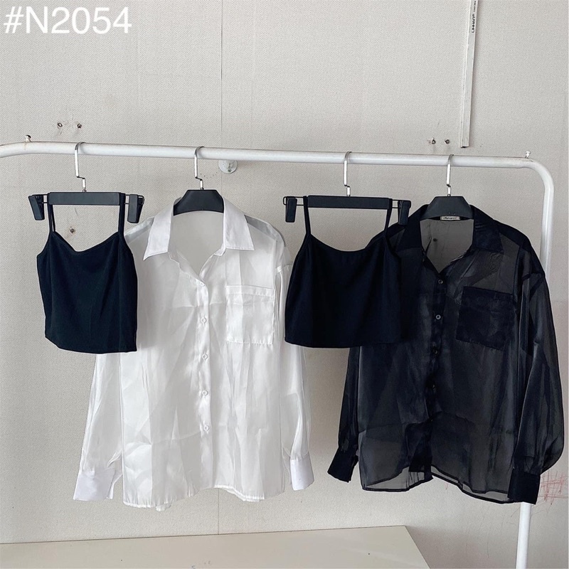 Set Áo Sơ Mi Kèm Áo Dây From Rộng