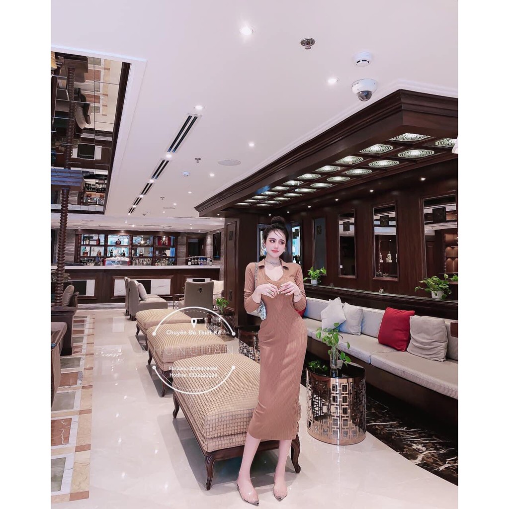 Váy Đầm Body Sọc Cổ Tim Ôm Dáng