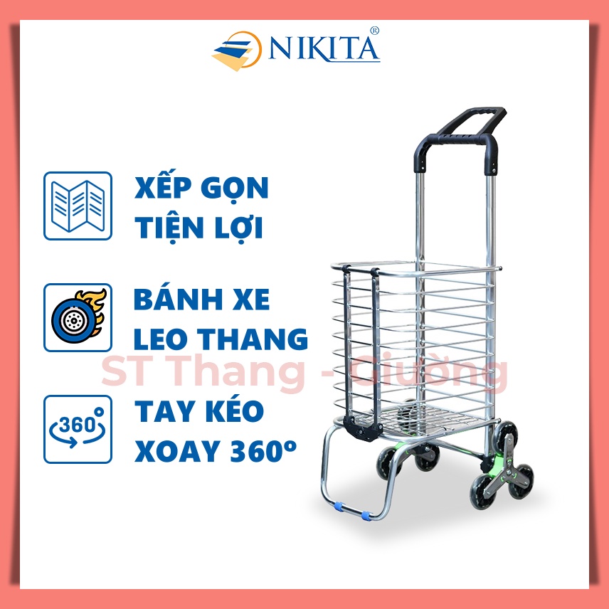 Xe đi chợ Nikita gấp gọn đa năng, leo cầu thang, tay kéo xoay 360 linh hoạt