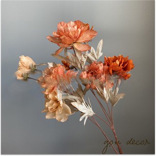 Hoa mẫu đơn nhỏ giả cao cấp, nhiều màu bằng vải nhựa cực bền, cành 3 bông tinh tế giống thật - Gọn Decor