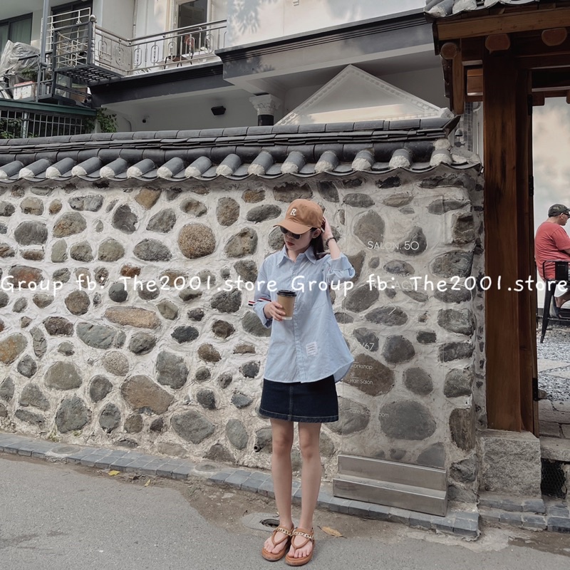THE2001STORE | Áo somi thombrowne nữ kẻ xanh phong cách Hàn Quốc | BigBuy360 - bigbuy360.vn