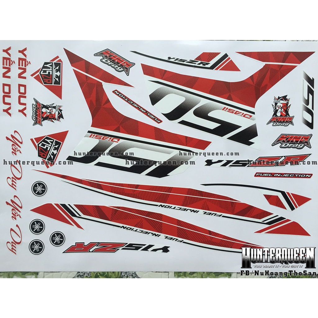 Tem rời dán xe Exciter 150 màu trắng. Y15ZR phiên bản tem Decal Nhám cực ngầu